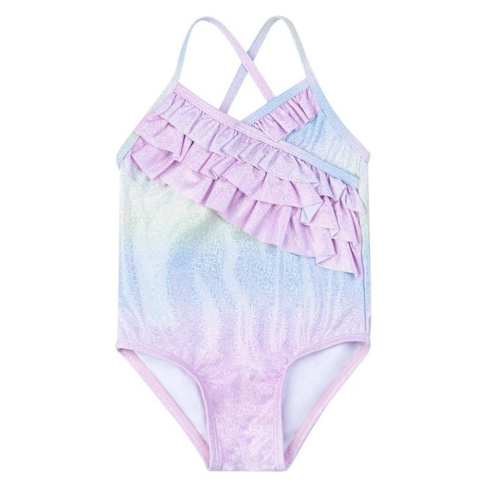 12-18M | baby girl shimmer ruffle pastel ombré dye swimsuit